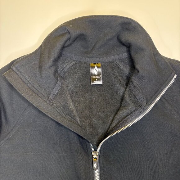 Skechers Womens Snuggle Fleece Mock Zip‎ Sweater Sz Small Black Minimalist Basic - Picture 2 of 10
